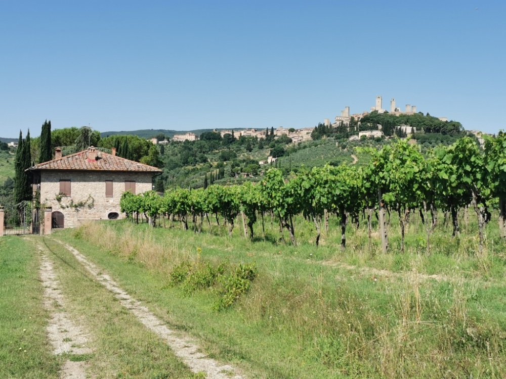 vendita casolare in pietra con vista San Gimignano